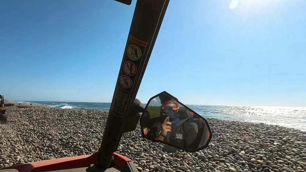The Atlantic from the buggy, reflected in the mirror